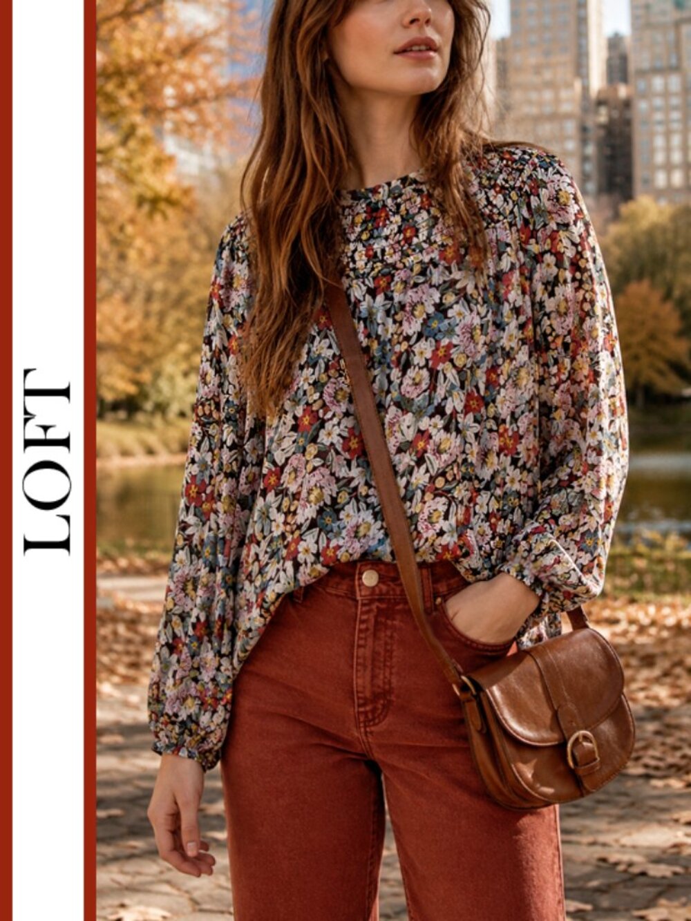LOFT | Fall Floral Smocked Yoke Blouse Top